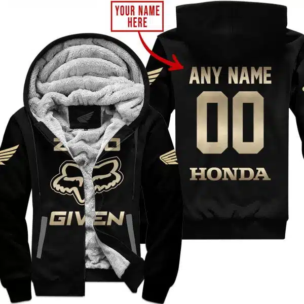 Zero Fox Given Gold - Custom Name Racing - Honda - Fleece Zip Hoodie