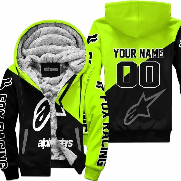 Premium Gift - Custom Name - Alpinestars - Neon - Fleece Zip Hoodie