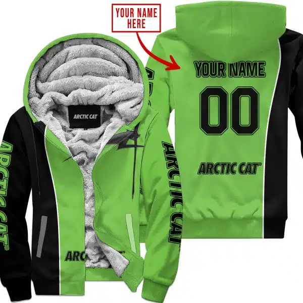 Limited Edition - Custom Name Motocrocss V2 - Arctic Cat - Green - Fleece Zip Hoodie