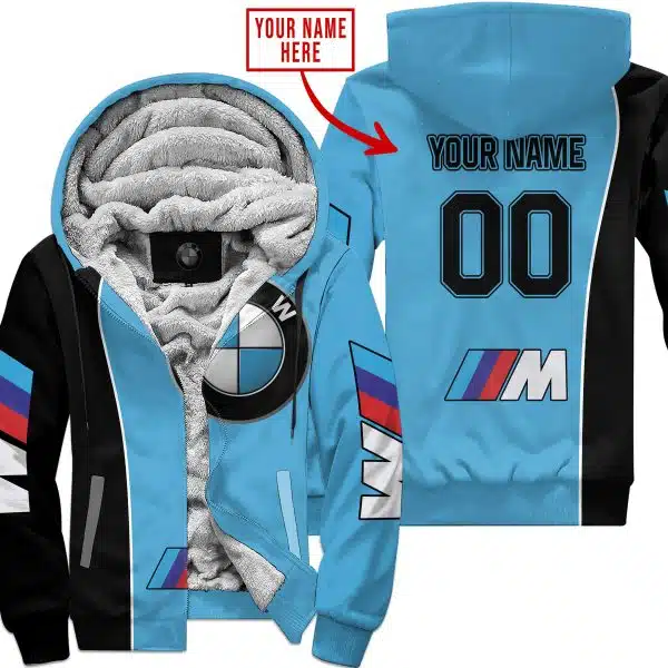 Limited Edition - Custom Name Motocrocss V2 - Bmw - Sky Blue - Fleece Zip Hoodie