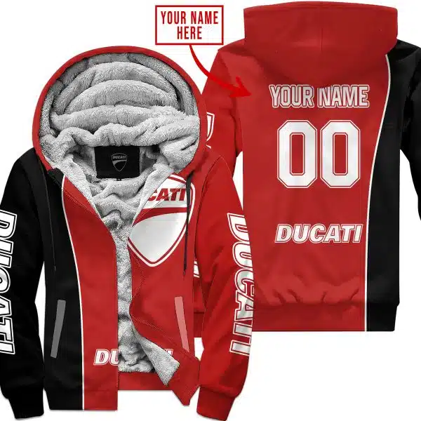 Limited Edition - Custom Name Motocrocss V2 - Ducati - Red - Fleece Zip Hoodie