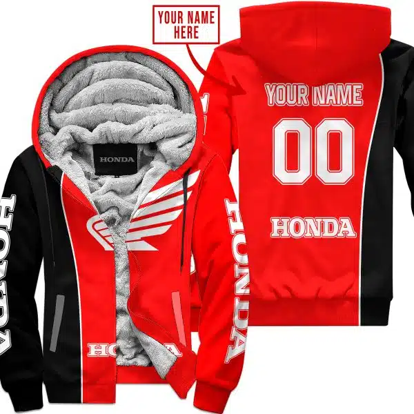 Limited Edition - Custom Name Motocrocss V2 - Honda - Red - Fleece Zip Hoodie
