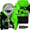 Just Fkcn Send It - 3d All Over Printed - Fly Racing Green - Fleece Zip Hoodie