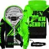 Just Fkcn Send It - 3d All Over Printed - Fly Racing Green - Fleece Zip Hoodie