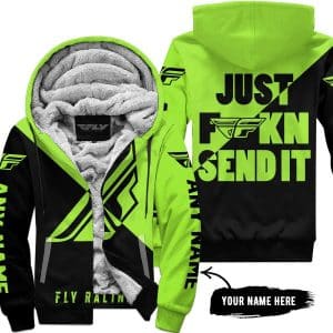 Just Fkcn Send It - 3d All Over Printed - Fly Racing Green 1 - Fleece Zip Hoodie
