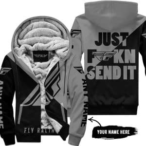 Just Fkcn Send It - 3d All Over Printed - Fly Racing Grey - Fleece Zip Hoodie