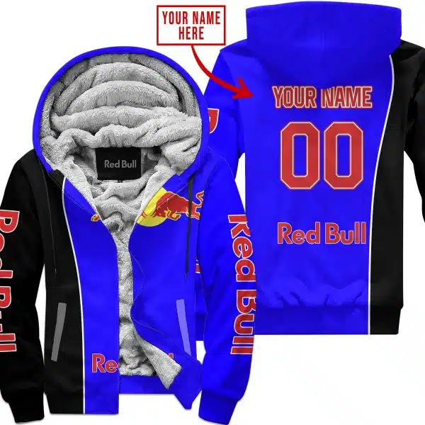Limited Edition - Custom Name Motocrocss V2 - Red Bull - Blue - Fleece Zip Hoodie