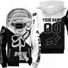 Premium Gift - Custom Name - Fox Racing - White - Fleece Zip Hoodie
