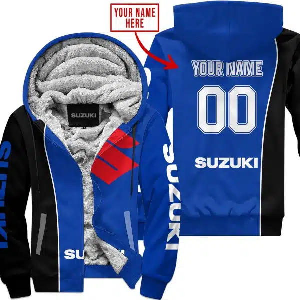 Limited Edition - Custom Name Motocrocss V2 - Suzuki - Blue - Fleece Zip Hoodie