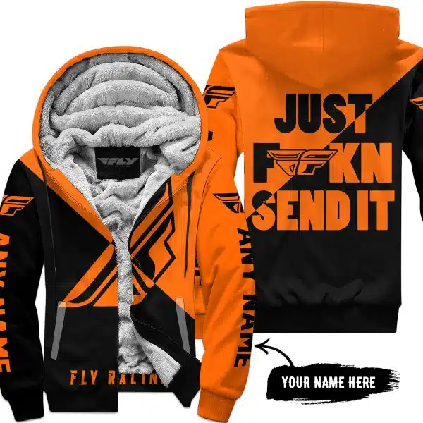 Just Fkcn Send It - 3d All Over Printed - Fly Racing Orange - Fleece Zip Hoodie