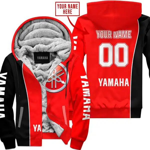 Limited Edition - Custom Name Motocrocss V2 - Yamaha - Red - Fleece Zip Hoodie