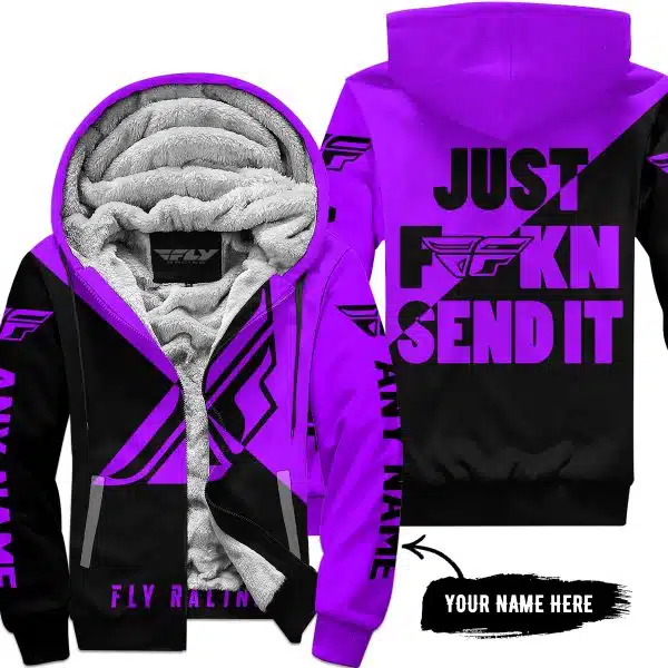 Just Fkcn Send It - 3d All Over Printed - Fly Racing Purple - Fleece Zip Hoodie
