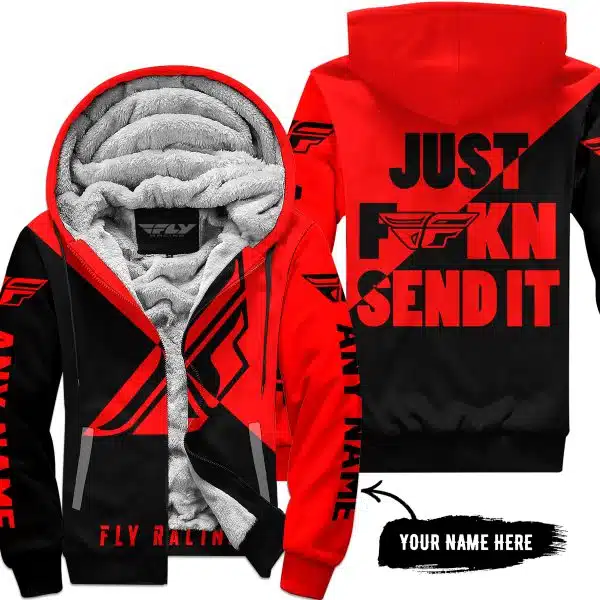 Just Fkcn Send It - 3d All Over Printed - Fly Racing Red - Fleece Zip Hoodie