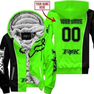 Limited Edition - Custom Name Motocrocss V2 - Fox Racing - Black Green - Fleece Zip Hoodie