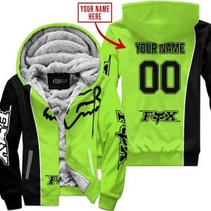 Limited Edition - Custom Name Motocrocss V2 - Fox Racing - Black Green 1 - Fleece Zip Hoodie