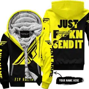 Just Fkcn Send It - 3d All Over Printed - Fly Racing Yellow - Fleece Zip Hoodie