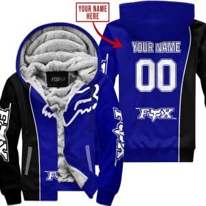 Limited Edition - Custom Name Motocrocss V2 - Fox Racing - Black Navy - Fleece Zip Hoodie