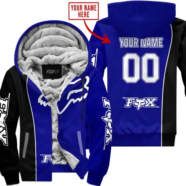 Limited Edition - Custom Name Motocrocss V2 - Fox Racing - Black Navy - Fleece Zip Hoodie