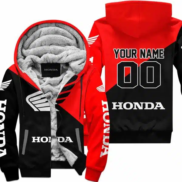 Premium Gift - Custom Name - Honda - Red - Fleece Zip Hoodie