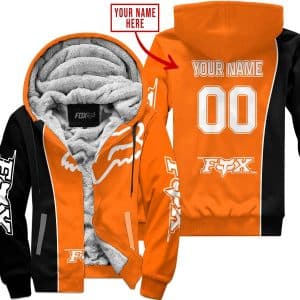 Limited Edition - Custom Name Motocrocss V2 - Fox Racing - Black Orange - Fleece Zip Hoodie