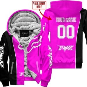 Limited Edition - Custom Name Motocrocss V2 - Fox Racing - Black Pink - Fleece Zip Hoodie