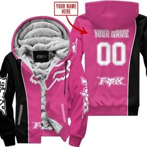 Limited Edition - Custom Name Motocrocss V2 - Fox Racing - Black Pink 1 - Fleece Zip Hoodie