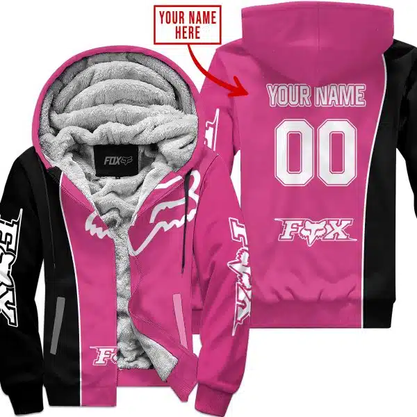 Limited Edition - Custom Name Motocrocss V2 - Fox Racing - Black Pink 1 - Fleece Zip Hoodie