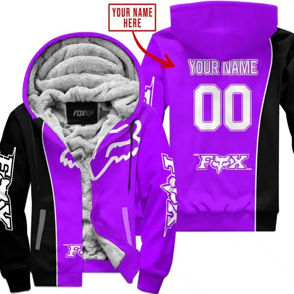 Limited Edition - Custom Name Motocrocss V2 - Fox Racing - Black Purlple - Fleece Zip Hoodie