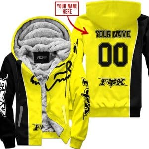 Limited Edition - Custom Name Motocrocss V2 - Fox Racing - Black Yellow - Fleece Zip Hoodie