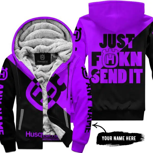 Just Fkcn Send It - 3d All Over Printed - Husqvarna Purple - Fleece Zip Hoodie