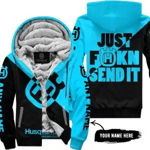 Just Fkcn Send It - 3d All Over Printed - Husqvarna Sky Blue - Fleece Zip Hoodie