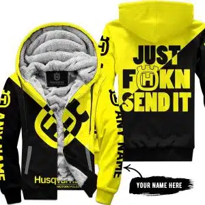 Just Fkcn Send It - 3d All Over Printed - Husqvarna Yellow - Fleece Zip Hoodie
