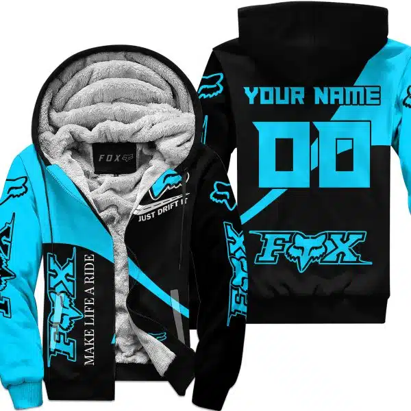Make Life A Ride Just Send It – Fox – Sky Blue - Fleece Zip Hoodie