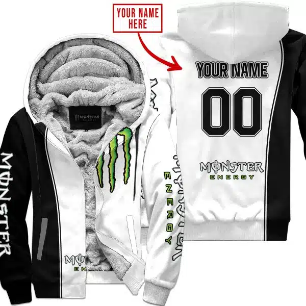 Limited Edition - Custom Name Motocrocss V2 - Monster  Energy - Fleece Zip Hoodie