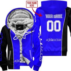 Limited Edition - Custom Name Motocrocss V2 - Alpinestars Black Blue - Fleece Zip Hoodie