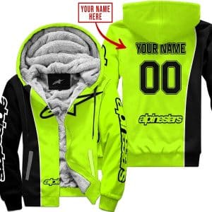 Limited Edition - Custom Name Motocrocss V2 - Alpinestars Black Neon - Fleece Zip Hoodie