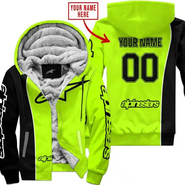Limited Edition - Custom Name Motocrocss V2 - Alpinestars Black Neon - Fleece Zip Hoodie