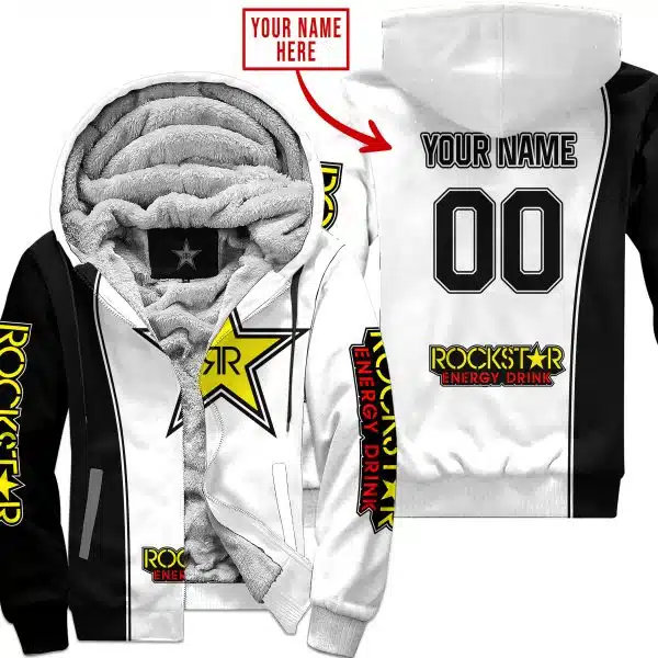 Limited Edition - Custom Name Motocrocss V2 - Rockstar Energy - Fleece Zip Hoodie