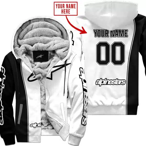 Limited Edition - Custom Name Motocrocss V2 - Alpinestars Black White - Fleece Zip Hoodie