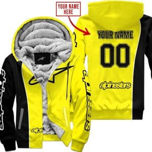Limited Edition - Custom Name Motocrocss V2 - Alpinestars Black Yellow - Fleece Zip Hoodie