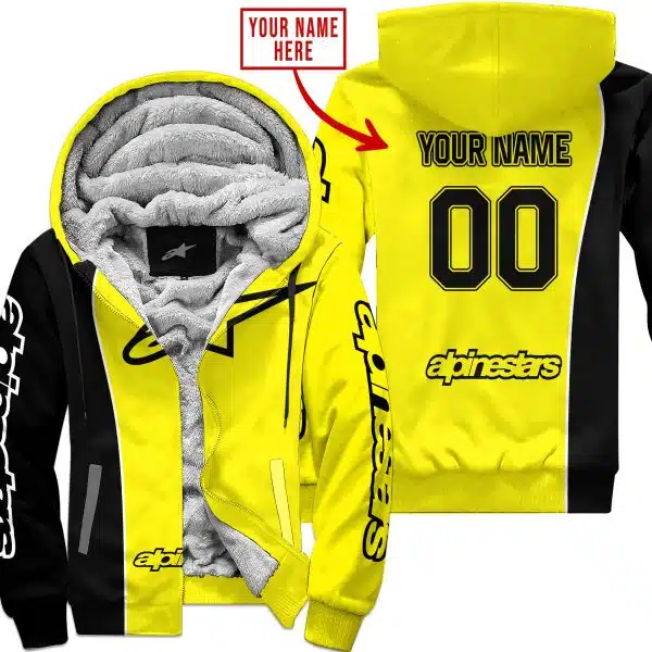 Limited Edition - Custom Name Motocrocss V2 - Alpinestars Black Yellow - Fleece Zip Hoodie
