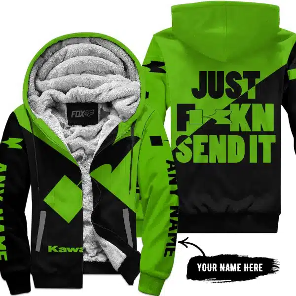 Just Fkcn Send It - 3d All Over Printed - Kawasaki - Fleece Zip Hoodie
