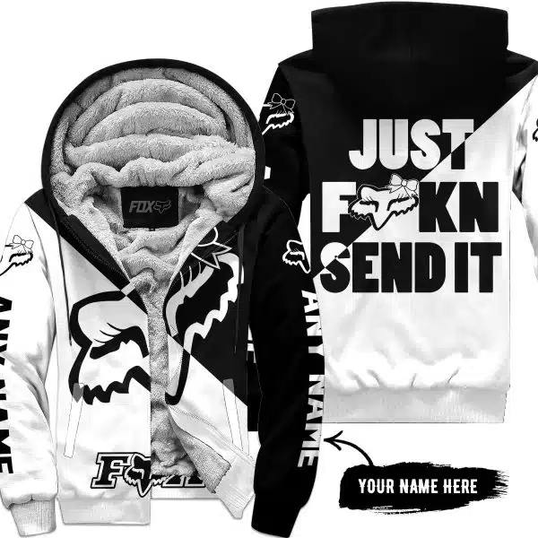 Just Fckn Send It – 3d All Over Printed – Fox Racing Girl – Black - Fleece Zip Hoodie