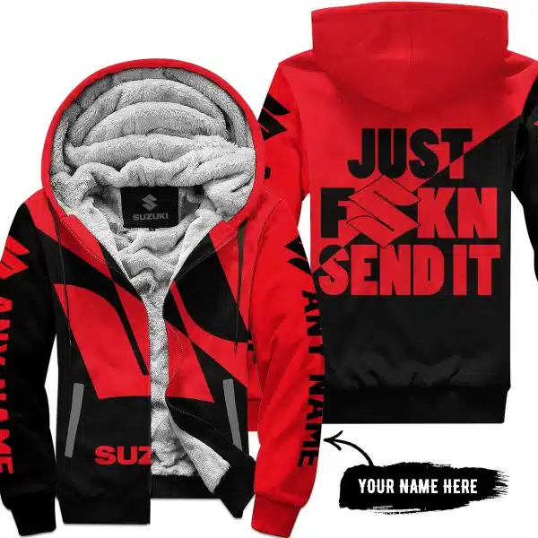 Just Fkcn Send It - 3d All Over Printed - Suzuki - Red - Fleece Zip Hoodie