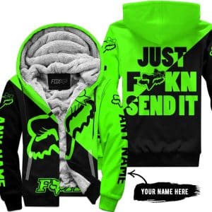 Just Fckn Send It – 3d All Over Printed – Fox Racing Girl – Green - Fleece Zip Hoodie