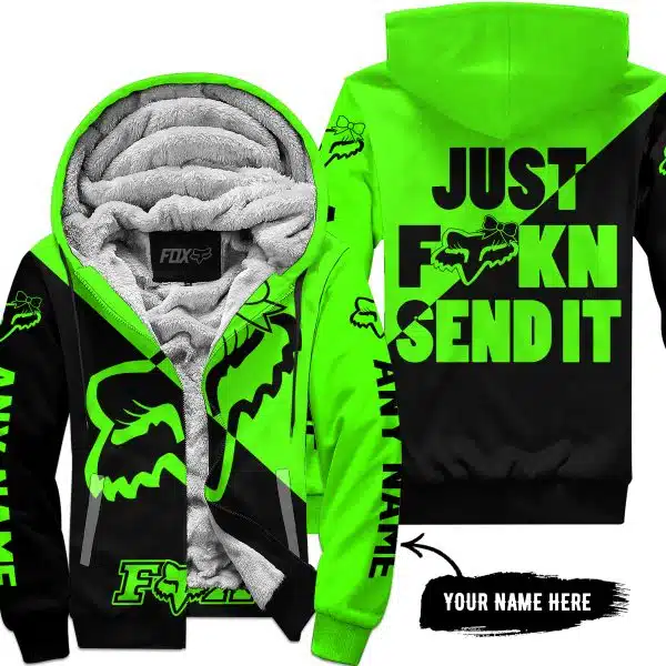 Just Fckn Send It – 3d All Over Printed – Fox Racing Girl – Green - Fleece Zip Hoodie