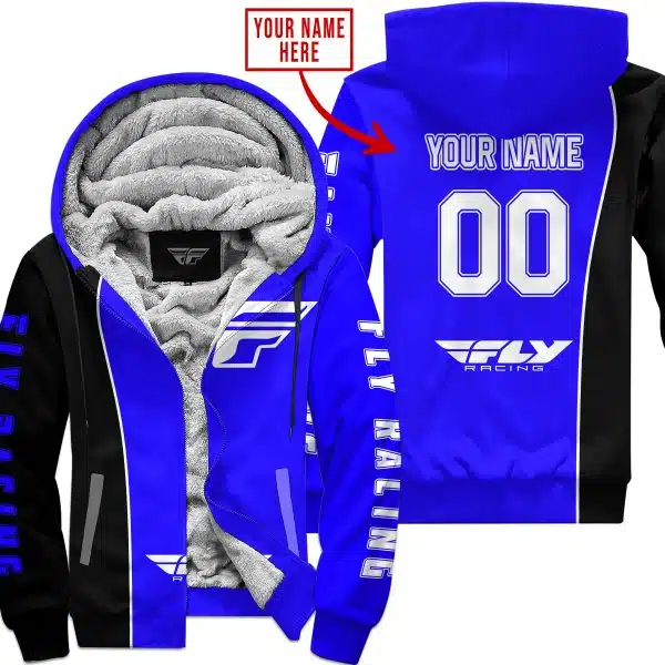 Limited Edition - Custom Name Motocrocss V2 - Fly Racing Blue - Fleece Zip Hoodie