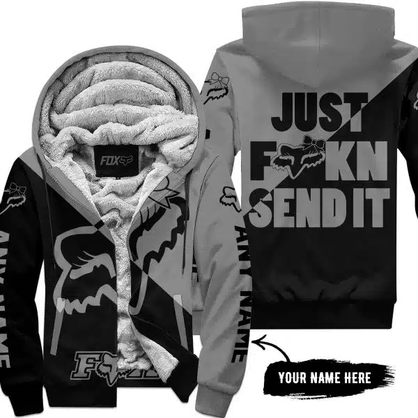 Just Fckn Send It – 3d All Over Printed – Fox Racing Girl – Grey - Fleece Zip Hoodie