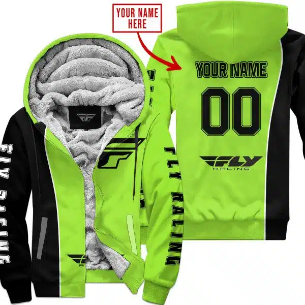 Limited Edition - Custom Name Motocrocss V2 - Fly Racing Green 1 - Fleece Zip Hoodie