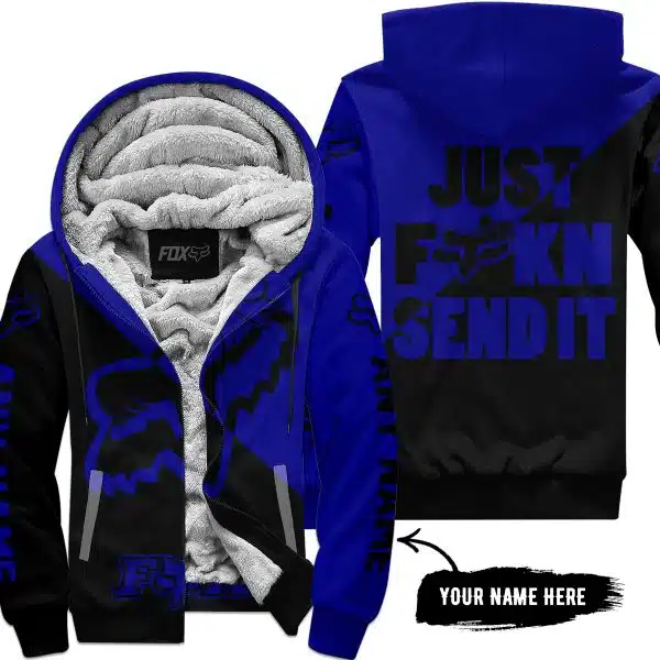 Just Fckn Send It – 3d All Over Printed – Fox Racing Girl – Navy - Fleece Zip Hoodie